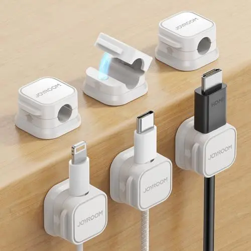 Produktbild: JOYROOM 6 Stück Kabelhalter Kabelclips Verstellbare Kabel Organizer Magnetische Kabelmanagement Selbstklebend Kabelhalter für Schreibtisch, Nachttisch, Ladekabeln, HDMI, USB, Audiokabel, Weiß