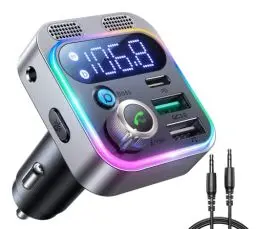Produktbild: JOYROOM Aux Bluetooth Adapter Auto, 48W Bluetooth 5.3 FM Transmitter KFZ Radio (Dual-Mikrofone & HiFi Bass) Music Player, AUX-Anschluss & USB-Stick