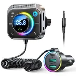 Produktbild: JOYROOM Bluetooth 5.3 Adapter Auto,<strong>Bass Boosted & Hi-Fi Stereo:</strong> Musik FM Transmitter ,<strong>30W PD & Dual 18W QC 3.0:</strong> Freisprechanlage für Unterstützung Aux Ausgang & TF Karte