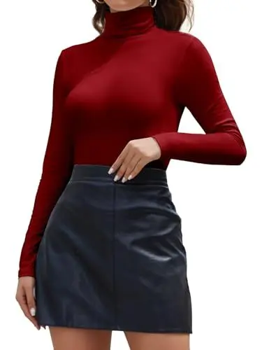 Produktbild: Joyshaper Langarmshirt Damen Rollkragen Shirts Langarm Stehkragen Oberteile Basic Tshirt Longsleeve Tops Unterziehshirt Rot,S
