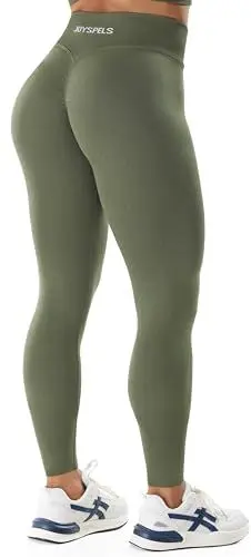 Produktbild: JOYSPELS Gym Sport Leggings Damen Scrunch Butt, High Waist Blickdicht Sporthose Lang Yogahose Po Push Up Seamless Shape Tights Olivengrün M