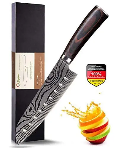 Produktbild: Joyspot Japanisches Santoku Messer, 7 inch Kochmesser Profi Messer Deutsche Karbon-Edelstahlmesser Extra Scharfe Messerklinge mit Ergonomischer Griff, Beste f¨¹r Home Kitchen ¡­