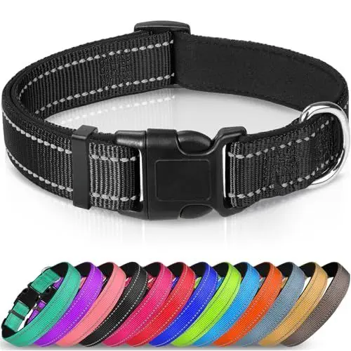 Produktbild: Joytale Halsband Hund, Gepolstertes Hundehalsband Breit aus Neopren Nylon Hundehalsband Verstellbar für Welpen, Weich und Reflektierend Hundehalsbänder, XS,Schwarz