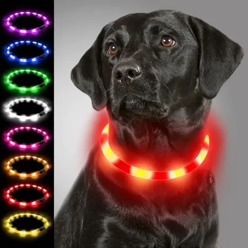Produktbild: Joytale Leuchthalsband Hund USB Aufladbar Hundehalsband Leuchtend für Große Mittel Kleine Hunde und Welpe, Led Halsband mit 3 Modi für Sicherheit, Rot