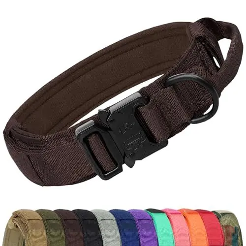 Produktbild: Joytale Taktisches Hundehalsband mit Griff Halsband Hund 3.8 cm Breit Hundehalsband für Große Hunde Verstellbar aus Nylon, Braun, L