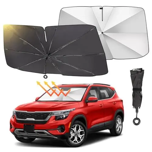 Produktbild: JOYTUTUS Sonnenschutz Auto Frontscheiben, mit UV-Schutz für Windschutzscheibe, (2024 Upgrade) Faltbarer Sonnenschirm mit Zugringgriff, 306° Drehbar Sonnenschutz für die meisten Autos SUVs(74 * 142CM)
