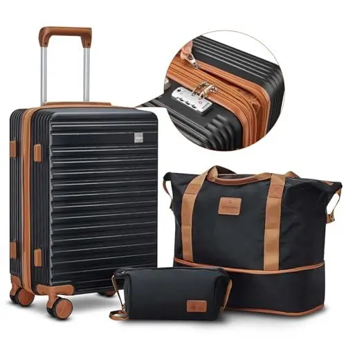 Produktbild: Joyway Hartschalen Koffer Set 3 Stück,Handgepäck Reisekoffer 4 Rollen Leicht, Rollkoffer mit Trolley und TSA-Schloss, S, 35L+30L,Schwarz
