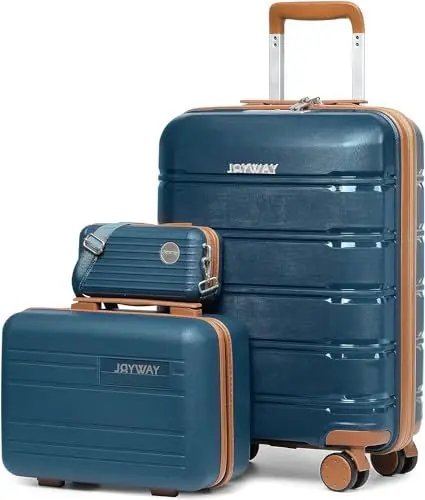 Produktbild: Joyway Kofferset 3 Teilig Hartschale mit 4 Rollen und TSA-Schloss Der Gepäcksets Enthält 1 Kosmetikkoffer und 1 Tragbare Tasche Blau/Braun