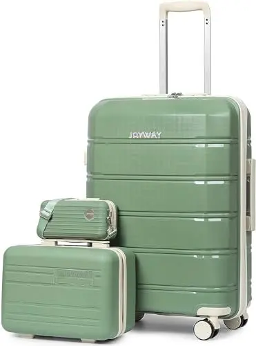 Produktbild: Joyway Kofferset 3 Teilig Hartschale mit 4 Rollen und TSA-Schloss Der Gepäcksets Enthält 1 Kosmetikkoffer und 1 Tragbare Tasche Grün/Weiß