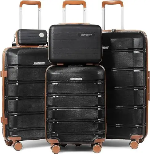Produktbild: Joyway Kofferset 5tlg Hartschale mit 4 Rollen und TSA-Schloss Der Gepäcksets Enthält 1 Kosmetikkoffer und 1 Tragbare Tasche Schwarz/Braun