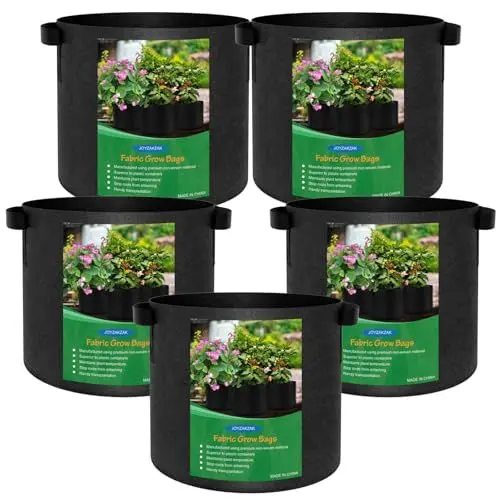Produktbild: Joyzakzak 5 Stück Stofftopf 11l/20l/30l Hochwertigen Tomaten Kübel,Reißfesten Stoff Pflanzsak Pflanzsäcke Vliesstoff Pflanztasche Stofftöpfe mit Griffe für Kartoffeln,Tomaten& Erdbeere-11.36l