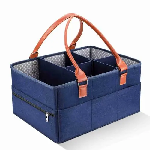 Produktbild: Joyzan Baby-Windel-Caddy, Mehrere Fächer, Organizer-Halter Kinderzimmer-Aufbewahrungskorb Korb mit Griff Tragbarer Auto-Wickeltisch Dusche Geschenk für Neugeborene Essentials Drinn