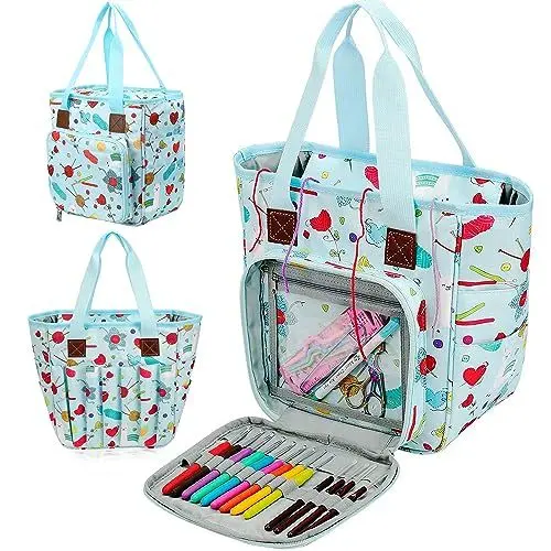 Produktbild: JOZEA Tasche für Wolle, Tasche Stricken, Häkeln Taschen für Unvollendete Projekte, Häkelnadeln und Anderes Zubehör (Kein Zubehör Enthalten) (hellblau)