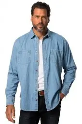Produktbild: JP 1880 Herren große Größen Übergrößen Menswear L-8XL Jeanshemd, Langarm, Kentkragen, Modern Fit, bis 8 XL Light Blue 6XL 822885901-6XL