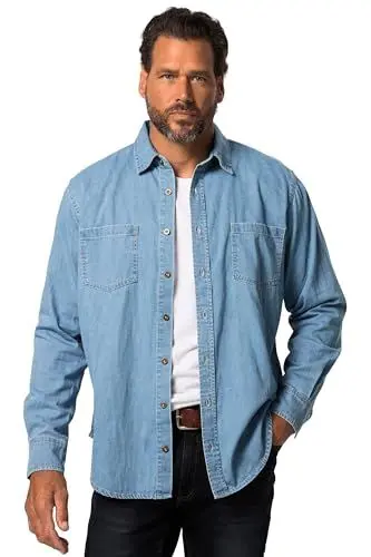 Produktbild: JP 1880 Herren große Größen Übergrößen Menswear L-8XL Jeanshemd, Langarm, Kentkragen, Modern Fit, bis 8 XL Light Blue 6XL 822885901-6XL
