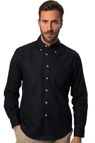 Produktbild: JP 1880 Herren große Größen Übergrößen Menswear L-8XL Hemd, Langarm, Leinenmix, Buttondown-Kragen, Modern Fit dunkel Marine 7XL 782629730-7XL
