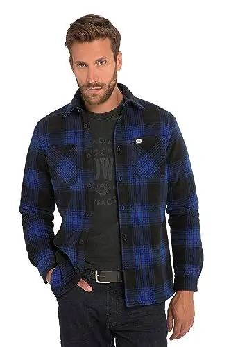 Produktbild: JP 1880 Herren Overshirt, Workwear, Langarm, Fleece, Karo, wattiert, Kentkragen Hemden, Kobaltblau, XXL