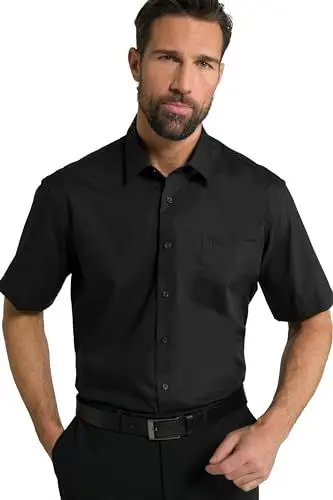 Produktbild: JP 1880 Herren overhemd strijkvrij uni 1/2 mouw Hemd, Schwarz, 6XL EU