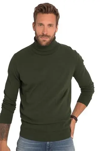 Produktbild: JP 1880 Herren große Größen Übergrößen Menswear L-8XL Rollkragenpullover, Feinstrick dunkelgrün 3XL 820776123-3XL