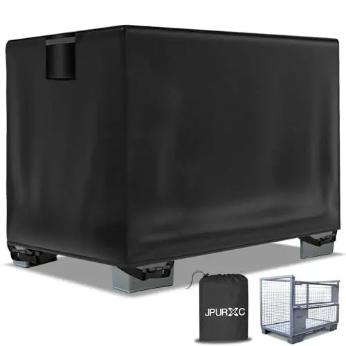 Produktbild: JPURXC Gitterbox Abdeckung Schwerlast Reißfest 600D Oxford Eurogitterbox Abdeckung für Gitterbox Wasserdicht, Winterfest UV-Beständiges -schwarz (125x85x27 cm)
