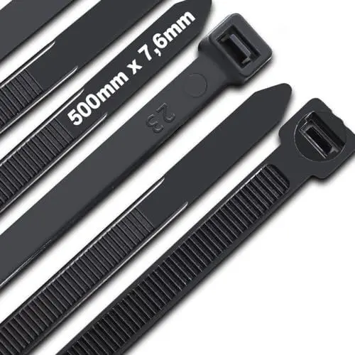 Produktbild: JQKX Kabelbinder 500 mm x 8 mm, UV-Beständig ultra starke Kabelbinder mit 70 kg Zugfestigkeit, Schwarz, Nylon, 100 Stück