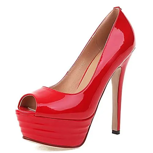 Produktbild: JR.catning Damen Höhe Ferse Pumps Peep-Toe Abend Pumps Schuhe Damen Plateau Shallow Mouth Pumps Schuhe Damen Ohne Verschluss Paty Pumps Schuhe Rot Gr 37 EU/38Cn