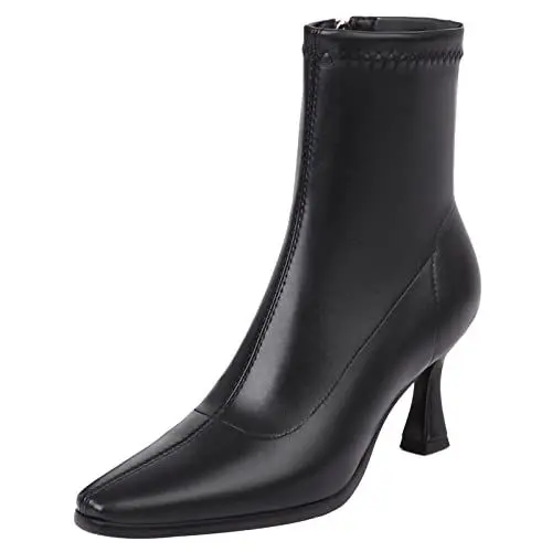 Produktbild: JR.catning Damen Kitten Heel Kurzschaft Stiefel Damen Pointed Toe Abend Stiefeletten Schwarz Gr 38 EU/39Cn