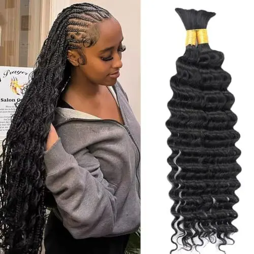 Produktbild: Jreitsere 100% Human Bulk Hair Brasilianische Haarverlängerung Natürliches Jungfrau Menschliches Haar Deep Wave Bulk Menschliches Haar Verwendet zum Weben 100 Gramm Natürliches Schwarzes 26 Zoll