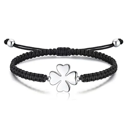 Produktbild: Jrêveinfini Kleeblatt Armband Silber 925 Damen Mädchen, Kleeblatt Glücksbringer Prüfung Armband Mädchen Kinder, Personalisiert Rot Stoff Geschenke für Frauen Mädchen Kinder
