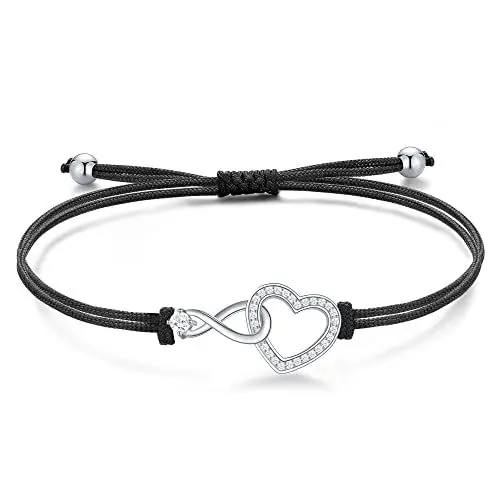 Produktbild: Jrêveinfini Unendlichkeit Armband Silber 925 Damen Mädchen, Infinity Freundschafts Unendlichkeitszeichen armband, Herz Stoff armband Weihnachten Geschenke für Frauen Freundin Mama