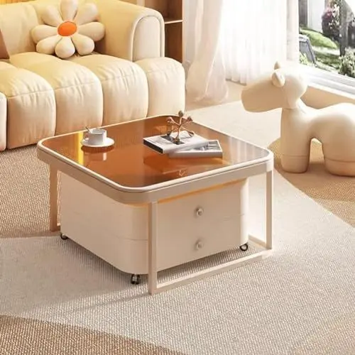 Produktbild: JRHTD 2er Set Couchtisch Wohnzimmertisch, Glas-arbeitsfläche und steinplatte, Kaffeetisch Sofatisch Beistelltisch for Zuhause, Wohnzimmer, Terrasse (Size : 80cm)