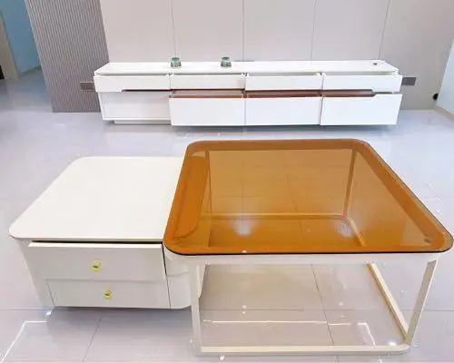 Produktbild: JRHTD 2er Set Quadratisch Couchtisch Beistelltisch,Kaffeetisch Sofatisch Wohnzimmertisch, Glas-arbeitsfläche und steinplatte (Size : 80cm)
