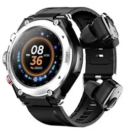 Produktbild: JRLinco 2 in 1 Smart Watch mit Kopfhörer, intelligente Uhr mit integriertem Bluetooth, Lautsprecher, Fitness-Tracker, Lautsprecher, Aufnahme, Körperthermometer, silberfarben, Size, Streifen