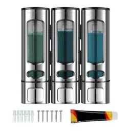 Produktbild: JRUKM Seifenspender wandmontage,duschgel Shampoo Spender,400ml duschgelspender für dusche ohne Bohren,soap Dispenser,3 Kammern großes Fassungsvermögen wandbefestigung，Seifenspender dusche ohne Bohren