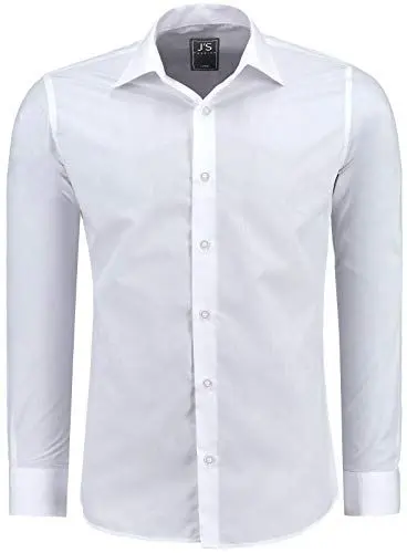 Produktbild: J'S FASHION Herren-Hemd - Slim-Fit - Langarm-Hemd Freizeithemd - Pflegeleicht Bügelleicht - 1-Weiß L
