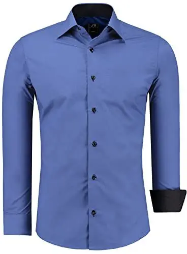 Produktbild: J'S FASHION Herren-Hemd - Slim-Fit - Langarm-Hemd Freizeithemd - Pflegeleicht Bügelleicht - Mittelblau XL