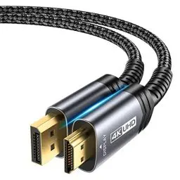 Produktbild: JSAUX 4K DisplayPort auf HDMI Kabel 2M, 4K@30Hz/2K@60/1080P@120 Unidirektionaler (Vergoldete, Geflochten, Aluminiumhülse) DP-Computer zu HDMI-Monitor Kompatibel für Lenovo, HP, Dell, AMD, NVIDIA