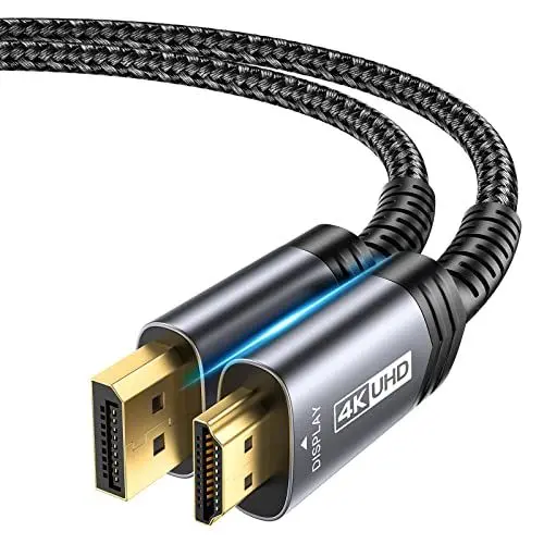 Produktbild: JSAUX 4K DisplayPort auf HDMI Kabel 2M, 4K@30Hz/2K@60/1080P@120 Unidirektionaler (Vergoldete, Geflochten, Aluminiumhülse) DP-Computer zu HDMI-Monitor Kompatibel für Lenovo, HP, Dell, AMD, NVIDIA