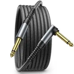 Produktbild: JSAUX 6.35mm Gitarrenkabel 1M, Gitarren Kabel Kompatibel mit E-Gitarre, Bass, Schlagzeug, Pedale, Verstärker, Mischpulte, Tuner, Lautsprecher, Akustik, Rechtwinkliges Klinkenkabel Gitarre