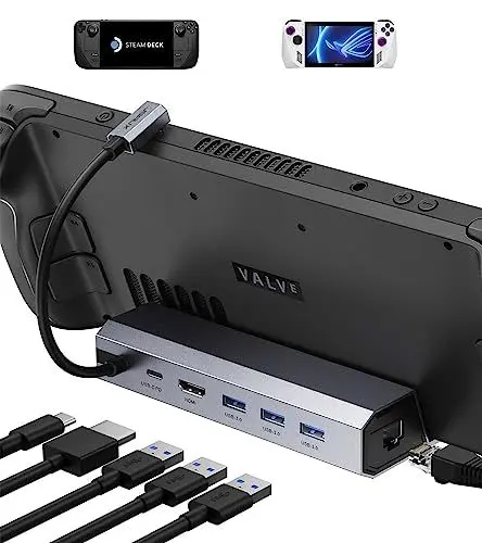 Produktbild: JSAUX Steam Deck Dock 6-in-1-Dockingstation kompatibel mit Valve Steam Deck/OLED/ASUS ROG Ally/Lenovo Legion go, Steam Dock mit HDMI 2.0 4K@60Hz, DREI USB 3.0, Gigabit-Ethernet, 100W Ladung-HB0603