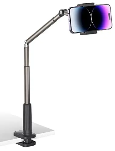Produktbild: JSAUX Handy Halter mit justierbarem langem Arm für Schreibtisch & Bett, Handystütze, Mobil-Ständer, Handyhalter, Handy-Ständer, Telefonhalter kompatibel mit iPhone 15/15 Pro/15 Plus/14 etc. (Schwarz)