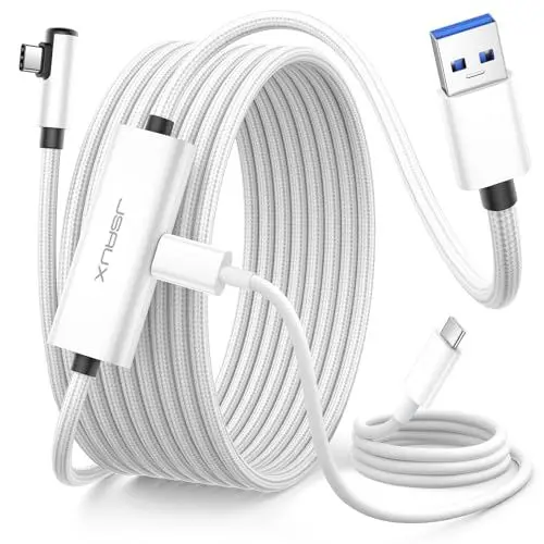 Produktbild: JSAUX Link Kabel 5M mit Ladefunktion Kompatibel mit Meta Quest 3S/Quest 3/2/Pro Zubehör<strong> Aufladen während des Spielens:</strong>  10Gbps High Speed USB 3.0 Ladekabel kompatibel mit Pico 4, PC VR, Steam VR
