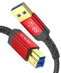 Produktbild: JSAUX USB 3.0 B Kabel (2M, 5Gbps) USB A auf USB 3 Typ B Kabel Nylon Geflochten Kompatibel mit Dockingstation, USB 3.0 Hub, Externen Festplatten, Scanner, Drucker usw Rot