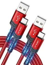 Produktbild: JSAUX USB C Kabel 3.1A (2 Stück 2M), Ladekabel USB C Nylon Geflochten Schnellladekabel Kompatibel mit Samsung Galaxy S25 S24 S23 Ultra S22 S21 S20, iPhone 16 15 Pro Max, CarPlay, PS5 Controller-Rot