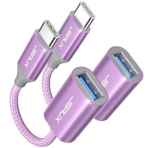Produktbild: JSAUX USB C auf USB 3.1 Adapter (2 Pack) OTG Typ C Adapter Kabel Kompatibel mit Samsung Galaxy S20 S10 S9 Plus Note 10 A5 2017,Huawei P30 P20 Lite Mate 30 20 Pro,MacBook Pro 2018/2017/Air 2018-Lila