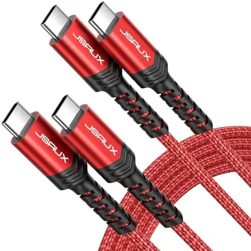 Produktbild: JSAUX USB C auf USB C Kabel (2-Stück 2M+2M) 100W/5A USB C Gewebtes Ladekabel Schnellladekabel Kompatibel mit Nintendo Switch 2 iPhone 16 15 Pro Max Samsung Galaxy S25 S24 A54 MacBook iPad Pro Air -Rot