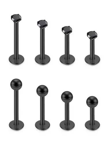 Produktbild: JSDDE 8 Stücke Labret Piercing Gold Set Lippenpiercing Conch Piercing Medusa Helix Tragus Piercing Knorpel Ohrringe Stud Schwarz 6-12mm (Schwarz)