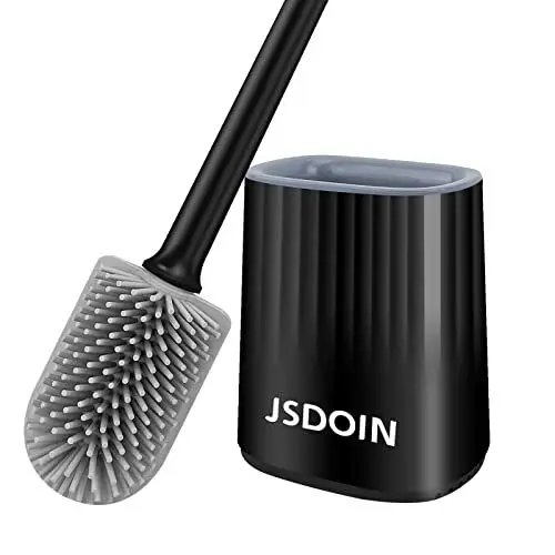 Produktbild: Jsdoin Klobürste Schwarz,WC Bürste Toilettenbürste und Klobürstenhalter Behälter,Klobürste Silikon Badezimmer mit schnell trocknendem Haltersatz（Schwarz）