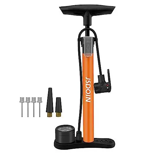 Produktbild: Jsdoin Luftpumpe Fahrrad-Standpumpe mit Manometer,Standluftpumpe, Fahrradpumpe Hochdruck 160 PSI,Luftpumpe für Alle Ventile (Orange)