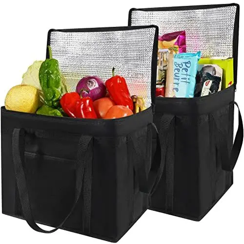 Produktbild: JSENGE 2 Große Kühltasche Isolierte, Kühltaschen Isolierbeutel Einkaufstaschen Faltbar, Eisbeutel Wiederverwendbar,Kühlbox Es Gibt ein Starres Kissen an Der Unterseite, Isolierter Lieferbeutel